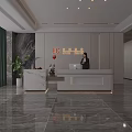 Sleek Modern Office Reception Area With Marble Front Desk And High End Interior Design