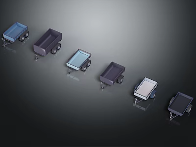 Set Of Different Colored Modern Trolleys Arranged On Dark Background 3d model