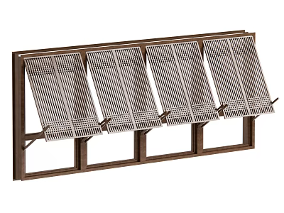 Wooden Window Louvered Shutters With Adjustable Slats And Frame Design 3d model