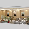 Gray Sofa And Coffee Table Set With Yellow Chairs Decorative Painting And Potted Plants