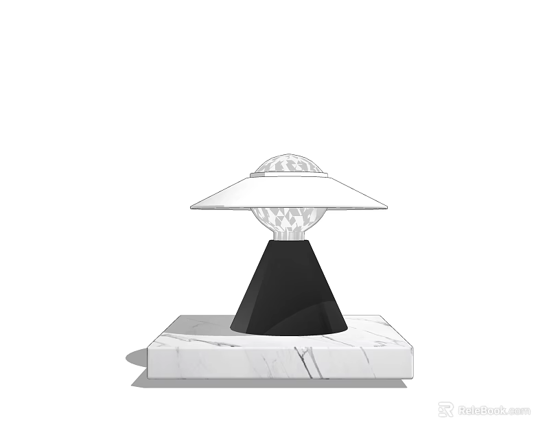 Modern Table Lamp With UFO Shaped Shade Crystal Inside Black Cone And Marble Square Base 3d model 