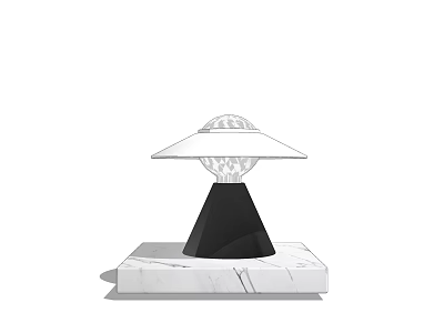Modern Table Lamp With UFO Shaped Shade Crystal Inside Black Cone And Marble Square Base 3d model