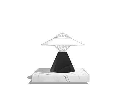 Modern Table Lamp With UFO Shaped Shade Crystal Inside Black Cone And Marble Square Base 3d model