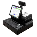 Modern POS Computer System With Touchscreen Monitor Barcode Scanner Keyboard And Printer 3d model