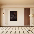 Elegant Interior Featuring Gypsum Cornice Decor On Wall With Painting And Floor Lamp