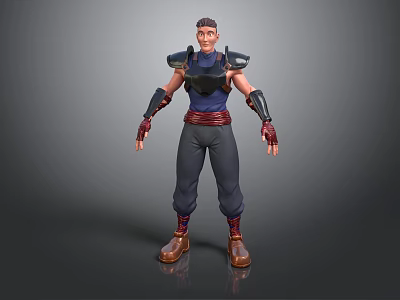 3D Male Character Model With Shoulder Armor Wrist Guards Black Pants And Brown Boots 3d model