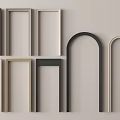 Various Modern Door Frames In Different Styles And Colors On Beige Background 3d model