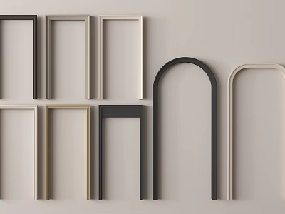 Various Modern Door Frames In Different Styles And Colors On Beige Background 3d model