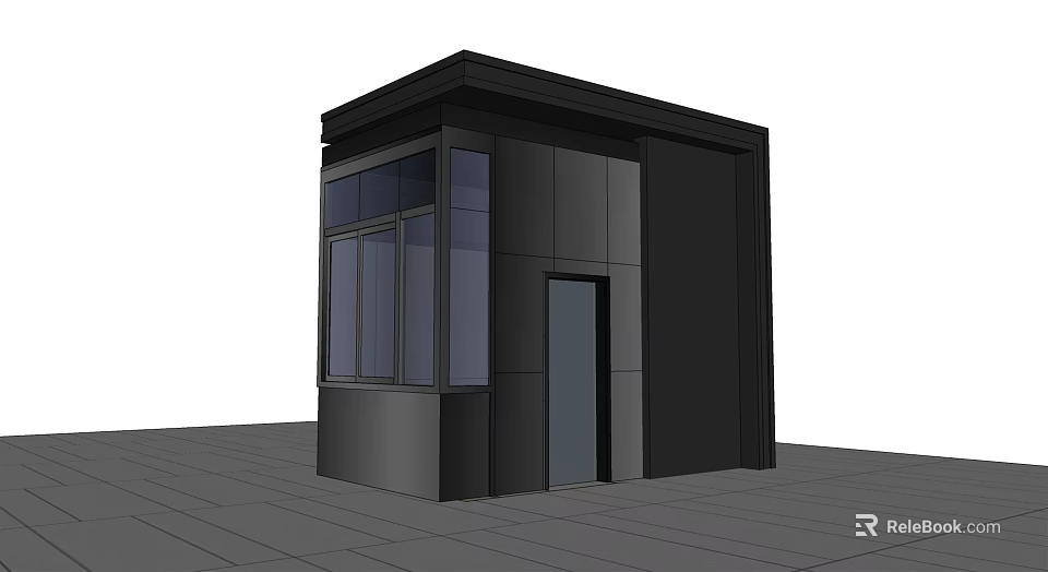 Modern Black Small Building Exterior With Glass Windows And Front Door 3d model 