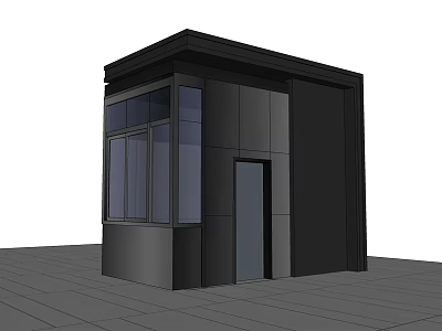 Modern Black Small Building Exterior With Glass Windows And Front Door 3d model