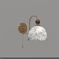 Elegant Vintage Brass Wall Lamp With Curved Arm Round Base And Patterned White Linen Shade