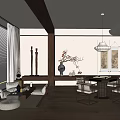 New Chinese Chess and Cards Room Chess and Cards Table and Chair Combination Tatami Tea Table and Chair 3d model