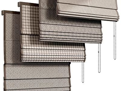 Stylish Modern Window Curtains With Various Patterned Textures And Neutral Tones 3d model
