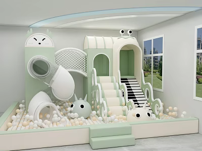 Indoor Kids Play Area With Slide Ball Pit And Cartoon Structures 3d model