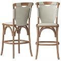 Classic Wooden Frame Bar Stools With Light Fabric Seat And Stitched Backrest Design