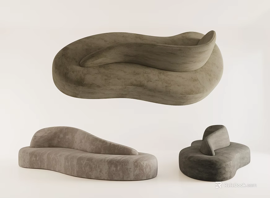 Abstract Sofa With Unique Organic Curved Shape And Soft Fabric For Modern Living Room 3d model 