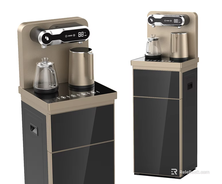 Modern Home Water Dispenser With Stylish Golden And Black Design Digital Display And Cabinet Storage 3d model 