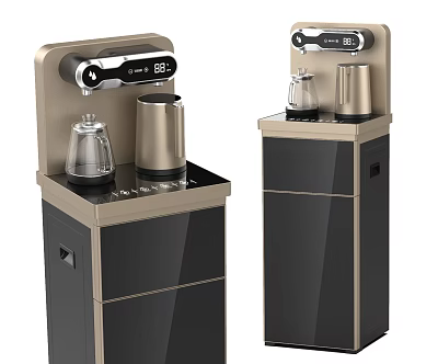 Modern Home Water Dispenser With Stylish Golden And Black Design Digital Display And Cabinet Storage 3d model
