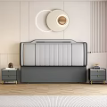 Modern Double Bed With Gray Stitched Leather Headboard And Golden Leg Nightstands