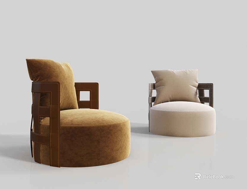Stylish Modern Accent Chairs In Brown And Beige With Wooden Armrests Design 3d model 