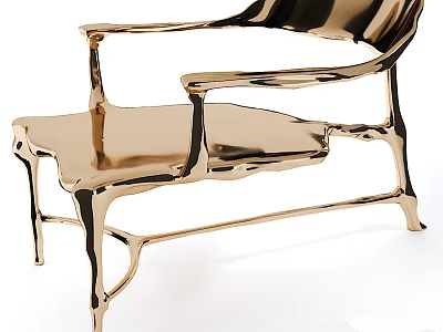 Modern Gold Leisure Chair Featuring Shiny Metallic Frame And Curved Design Lines 3d model