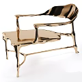 Modern Gold Leisure Chair Featuring Shiny Metallic Frame And Curved Design Lines