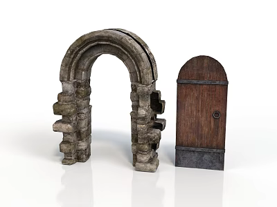 Ancient Stone Archway and Wooden Door Architectural Building Elements Design 3d model