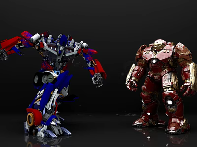 Game Movie Robot Characters With Red Gold Blue Silver Armored Action Designs 3d model