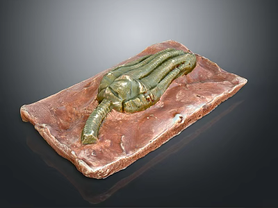 Green Organic Form Sculpture Carved From Stone With Brown Slate Base 3d model