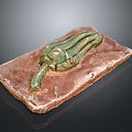 Green Organic Form Sculpture Carved From Stone With Brown Slate Base