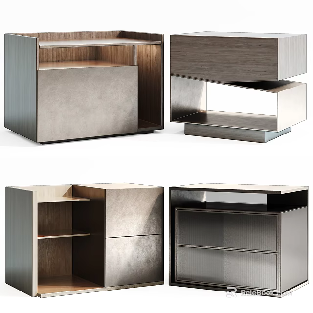 Modern Bedside Table Designs Featuring Metal Frames And Wooden Storage Compartments 3d model 