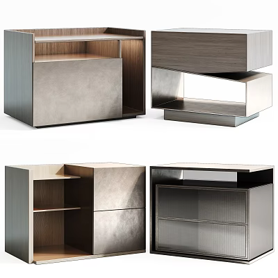Modern Bedside Table Designs Featuring Metal Frames And Wooden Storage Compartments 3d model