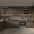 Modern Kitchen Interior Design With Dark Wood Cabinets Marble Countertop And Appliances