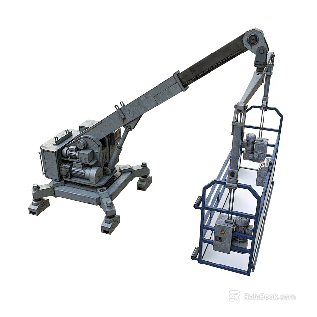 Heavy Duty Aerial Work Platform With Crane Arm And Steel Safety Railings 3d model 