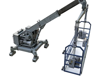 Heavy Duty Aerial Work Platform With Crane Arm And Steel Safety Railings 3d model