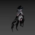 Game Movie Character With Grey Long Hair Blue Bow Grey Top And Black Winged Cape