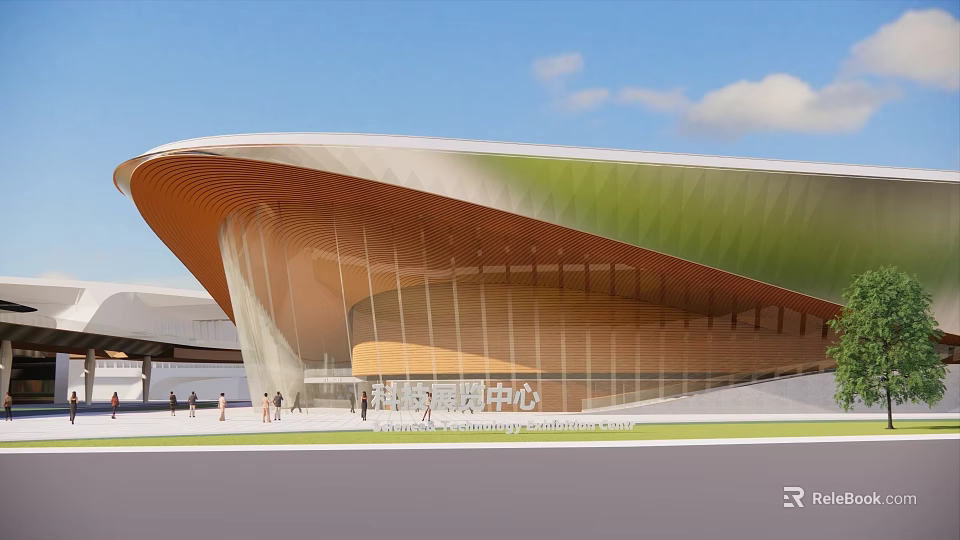 Modern Science and Technology Museum Performing Arts Center With Curved Roof Design 3d model 