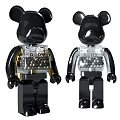 Stylish Black And Gold Collectible Bear Figures With Transparent Chest Crystal Beads And Baby Text