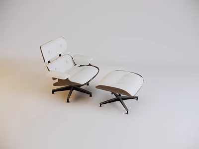 Modern White Lounge Chair with Matching Ottoman and Black Metal Base 3d model