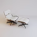 Modern White Lounge Chair with Matching Ottoman and Black Metal Base