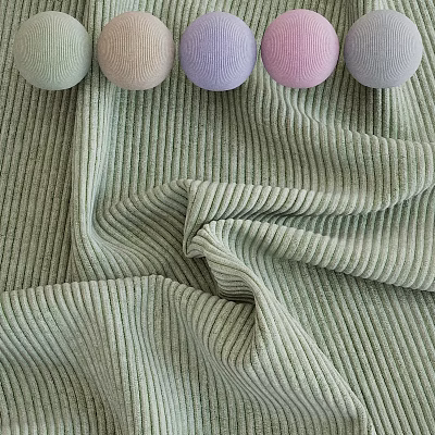 Soft Light Green Corduroy Fabric Featuring Colorful Decorative Balls And Ribbed Texture 3d model