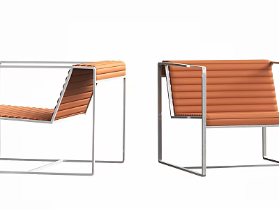 Modern Orange Leisure Chair With Metal Frame And Striped Padded Seat Armrests 3d model