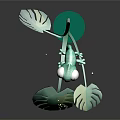 Vibrant Green Decorative Ornament With Large Tropical Leaves And Small Figure On Round Base