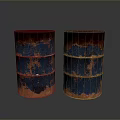 Rustic Metal Barrels With Vintage Red Blue Patina For Household Storage