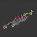 Artistic Blue And Red Fantasy Creature Model With Spikes And Unique Shape