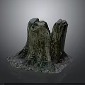 Rustic Wooden Stone Decorative Piece With Tree Stump Shape And Mossy Stone Base 3d model