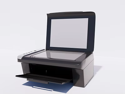 Black Office Printer With Open Scanner Lid And Paper Tray For Efficient Workplace Use 3d model