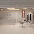 Modern Shop Reception Interior Design With White Front Desk Seating And Artwork 3d model
