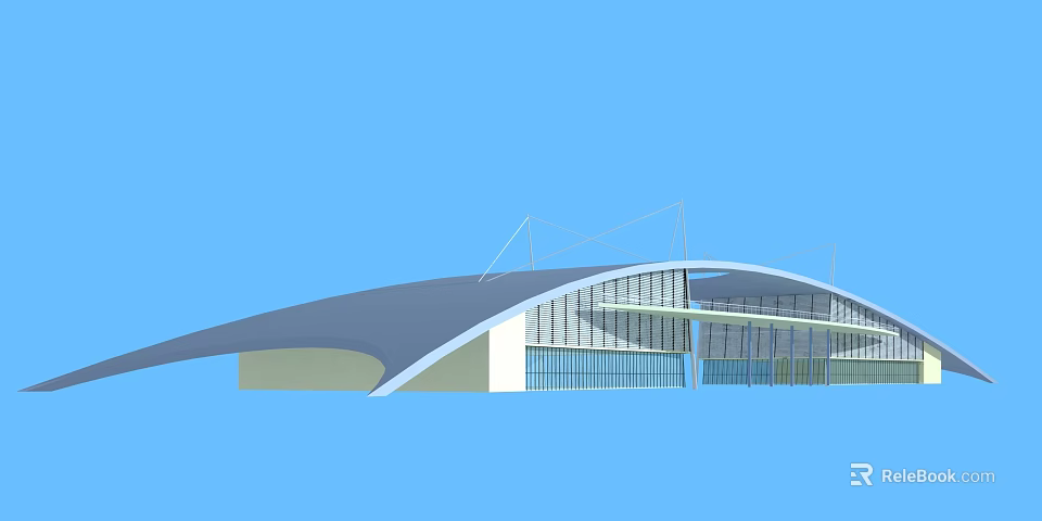 Modern Architectural Exterior With Curved Roof Glass Curtain Wall And Supporting Structures 3d model 