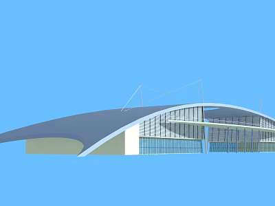 Modern Architectural Exterior With Curved Roof Glass Curtain Wall And Supporting Structures 3d model